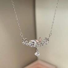 1 pieza Nuevo collar con colgante de mariposa de diamante de imitación, collar gargantilla versátil dulce y fresco para mujeres - Plateado - Ver 4