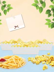 10pcs/20pcs/50pcs Yellow Wavy Paper Food Trays, White & Yellow Edge Grid Lace Paper Boat Shaped Snack Plates, Disposable Food Boat Plates Suitable For Party, Wedding, Picnic, BBQ - Yellow Border - View 5