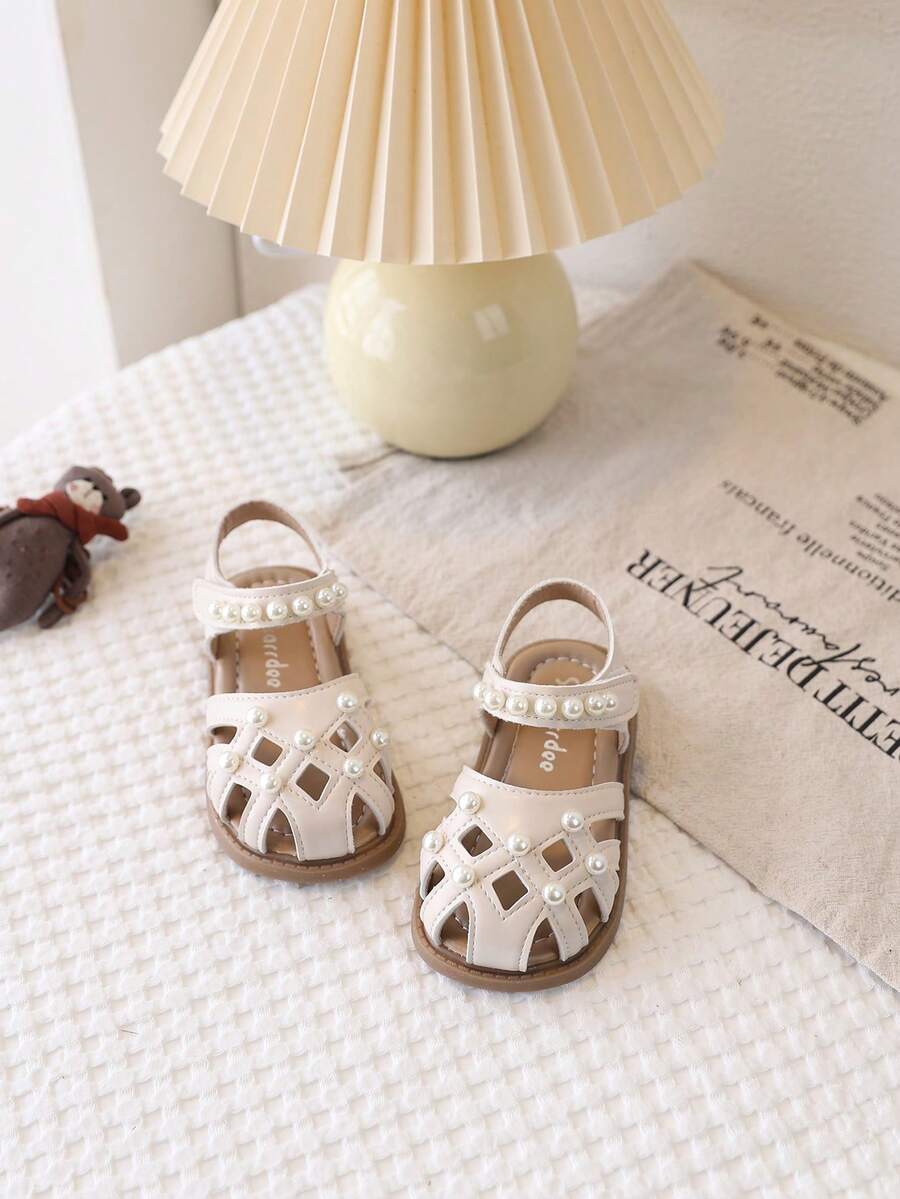 New Girls' Hollow Pearl Decor Princess Sandals, Minimalist Design, Comfortable Flat Casual Versatile Elegant Sandals