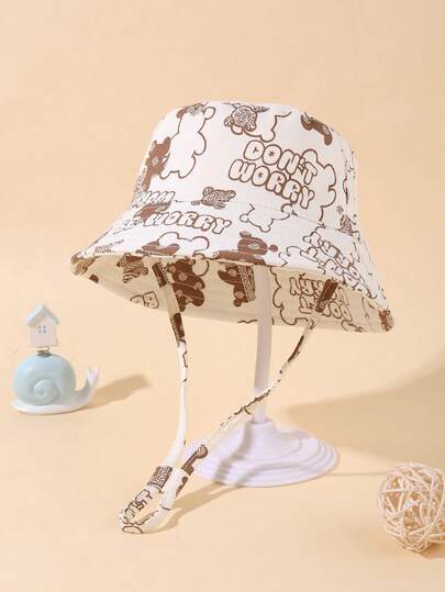 1pc Fashionable Bear Long Rope Children's Bucket Hat, Suitable For Both Boys And Girls, For Daily Casual Wear In Spring And Summer