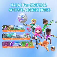 GAMINJA 16件套Switch 2体感配件套装，包含网球拍、高尔夫球杆、腕带/腿带、剑形控制器和摇杆帽 - 符合人体工学设计，带来极致游戏体验，兼容Switch 2左右Joy-Con手柄 - 查看 3