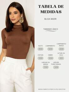 Kit 3 Blouse Turtleneck Madrid Sleeve T-Shirt Women's Elegant Casual Work - 黑/白/棕 - 查看 7