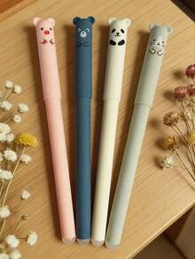 4pcs/Set Kawaii Pig, Panda, Mouse Erasable Gel Pens, 0.35mm Blue & Black Ink School Office Supplies Stationery Gifts Back To School - One Size - View 3