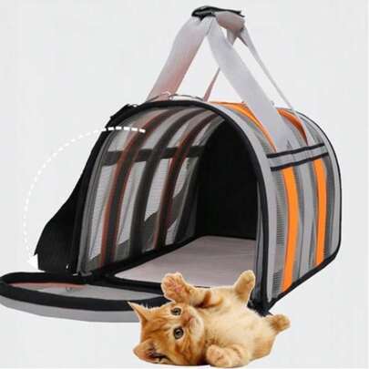 大容量猫咪背袋，透气网眼宠物背包，便携式可折叠肩包，四季皆宜