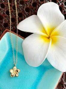 1 buah Kalung Liontin Bunga Bulu Hawaii Gaya Bohemian, Hadiah Perhiasan Sempurna untuk Wanita di Musim Panas, Aksesori Liburan Pantai yang Ringan & Modis - Emas - View 2
