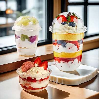 Taza de postre de vidrio de 250ML/360ML/500ML con tapa, taza para helado, adecuada para almacenar aperitivos, dulces, postres, aplicable para el hogar, fiesta de cumpleaños, camping, picnic, viajes al aire libre, sellado conveniente