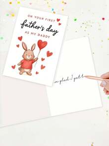 1pc New Dad's First Father's Day Card - Cute Rabbit & Heart Balloon Design, Keepsake Gift For Husband, Partner & New Father, "On Your First Father's Day As My Daddy" Message, Celebrate New Fatherhood, Blank Inner Page & Envelope Included - View 8