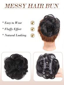 懒人盘发，发夹固定，发髻假发，自然蓬松发髻，覆盖整个后脑勺，合成接发假发发圈 - 彩色 - 查看 4
