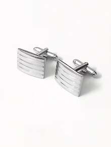 2pcs Geometric Rectangular Striped Cufflinks, Minimalist Business Style Cufflinks For Men - Silver - View 3