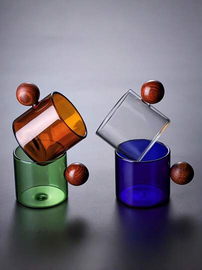 1 4.06-Ounce Espresso Cup With Solid Wood Circular Handle, Made Of High Borosilicate Hydrogen Chloride Glass, Colorful Creative Coffee Cup, Small Tea Cup, High Temperature Resistant, Office Tea Cup, Tea Cup, Afternoon Tea Cup
