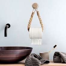 1pc Creative Woven Toilet Paper Holder, Bathroom Tissue Roll Rack, No Drill Toilet Paper Hanger, Toilet Paper Hanging Rope - Style a Khaki - View 9