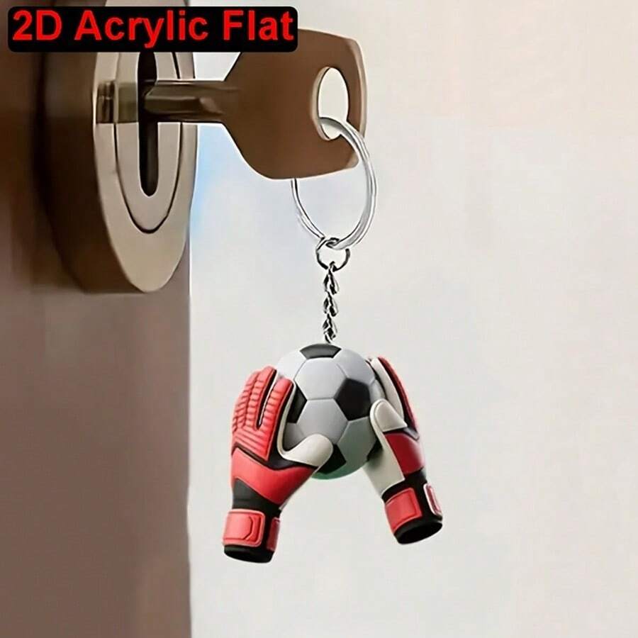 New 2D Flat Football Keychain, Perfect Gift For Football Fans, Car Key Chain Decor - Black and White - View 1