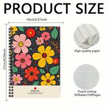 100-Page Vintage Polka Dot Floral Spiral Notebook, Large Capacity. Vibrant, Colorful Cover With Elegant Flower Pattern, Suitable For Work Records, Study Notes, School Memos, And Makes A Thoughtful Graduation Or Birthday Gift. Can Be Used For Journaling, Daily Planning, And Memo-Taking To Record Your Wonderful Everyday Life. - J - View 2