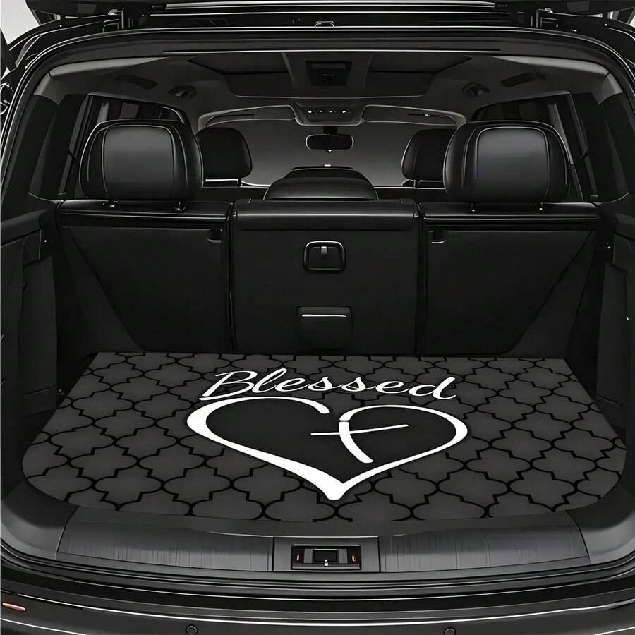 1PC, Non-Slip Stylish Car Trunk Mat, Heart Cross Blessing Pattern Design - Durable Polyester Material, Keeps The Trunk Dry And Tidy, Adds A Sense Of Warm Faith And Positive Energy To Your Car, Car Trunk Protective Mat, Perfect For Storage And Decoration - 均碼 - 查看 1