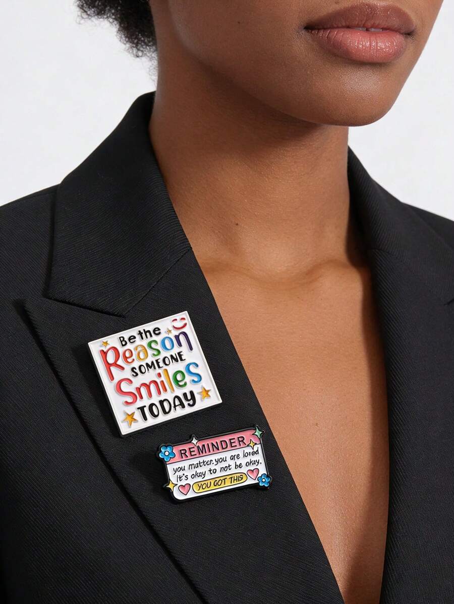 2 pièces "Vous êtes important, vous êtes aimé, les imperfections sont acceptables" Épinglette de revers en émail, broche avec citation inspirante, badge pour sac à dos, cadeau de bijoux - Multicolore - Voir 1