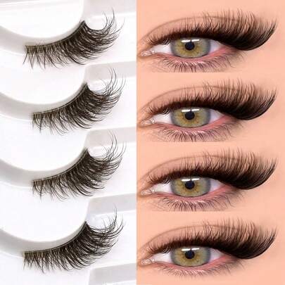  GROINNEYA 6 Pairs Brown Lashes Half-Strip False Eyelashes Naturally Elongate Eye Corners Cat Eye Lashes Soft Clear Band Eyelashes Delicate Wispy Fake Eyelashes Comfortable Natural Look Half Eye Lashes,Suitable For Daily,Party Makeup