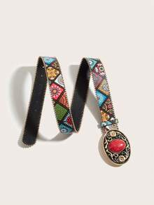 1条复古波西米亚风玛瑙装饰金属扣西部牛仔时尚腰带，适合搭配裙子、连衣裙，日常穿着，时尚百搭，户外活动，派对，圣诞节，情人节，返校季，万圣节，音乐节，秋冬季配饰，四季皆宜，适合女性、母亲节、通勤、度假、毕业礼物、生日配饰 - 紅色松石多色 - 查看 8