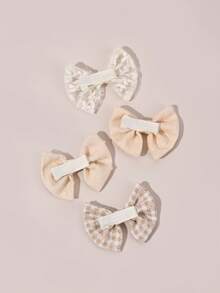 10pcs Beige Fabric Bow Hair Clips, Cute Flower Hair Clips, Retro Butterfly Clips, Everyday & Party Hair Accessories For Girls & Teens - Beige - View 6