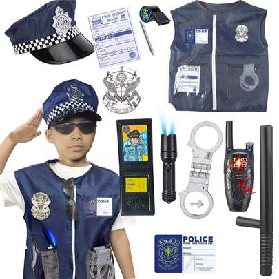 12pcs Role Play Toy Set, Children's Costume Set, Badges, American Flag Badge, Boy Toy Handcuffs, Suitable For Children's Halloween And Christmas Gifts, Scene Play, Role Play Games, School, Birthday - Role Play Set, Suitable For Classroom Entertainment, Party Gifts And Gifts For Children 6-7 Years Old And Above