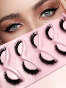 ENCHUW 5 Pairs Natural Cat Eye False Eyelashes, 3D Thick Soft Fluffy Natural Style Eyelash Extension Set - Black - View 1