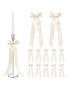 6/3/1pc Laços Decorativos para Castiçais Marfim, Laços Gigantes de Fita de Cetim de 11,8 Polegadas em Lote, Laços Pré-Feitos Autoadesivos para Decorações de Chá de Panela, Casamento, Festa, Decorações de Chá de Bebé, Centros de Mesa, Suportes para Velas, Embalagem de Presentes - A - Ver 5
