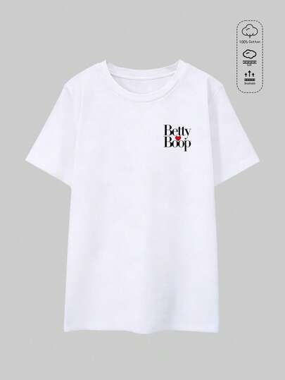 Elourie SHEIN X Betty Boop T-shirt ampia da donna a maniche corte con scollo rotondo in tinta unita, top in cotone al 100%, stampa a righe in bianco e nero, stile retrò americano, t-shirt bianca con stampa della regina della ginnastica, abbigliamento casual da donna primaverile ed estivo, streetwear, vacanza, estate donna, donna, curve, ropa curvy mujer, sudadera mujer talla grande, amici, curve, vacanza, casual, ufficio/lounge/casa/sport all'aria aperta/stile retrò/semplice, design divertente, tutte le stagioni, motivi di film e anime, adolescenti, unisex, coppie, film retrò anni '80, retro anni '90/Y2K, vintage leggero, karnevalskostüm damen große großen, rebajas invierno mujer, festival