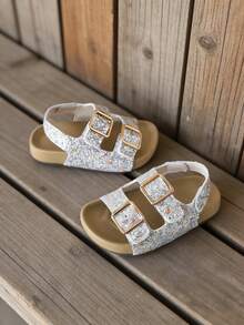 1 Pair Girls' Summer New Style Fashionable Hook And Loop Princess Soft Bottom Beach Sandals - Silver - View 3
