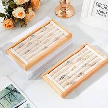 Pcs Bamboo Ring Holder Bamboo Ring Display Stand 5 Slot Rings Display Tray Jewelry Storage Tray Organizer For Rings Earrings Selling Retail Stores Home Exhibitions - beige - 查看 7