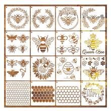 16PCS Bee Honeycomb Stencil – Reusable Bee & Hexagon Templates For Painting, Wood Burning, DIY Crafts, Furniture, Wall & Fabric Decor - 16PCS - View 9