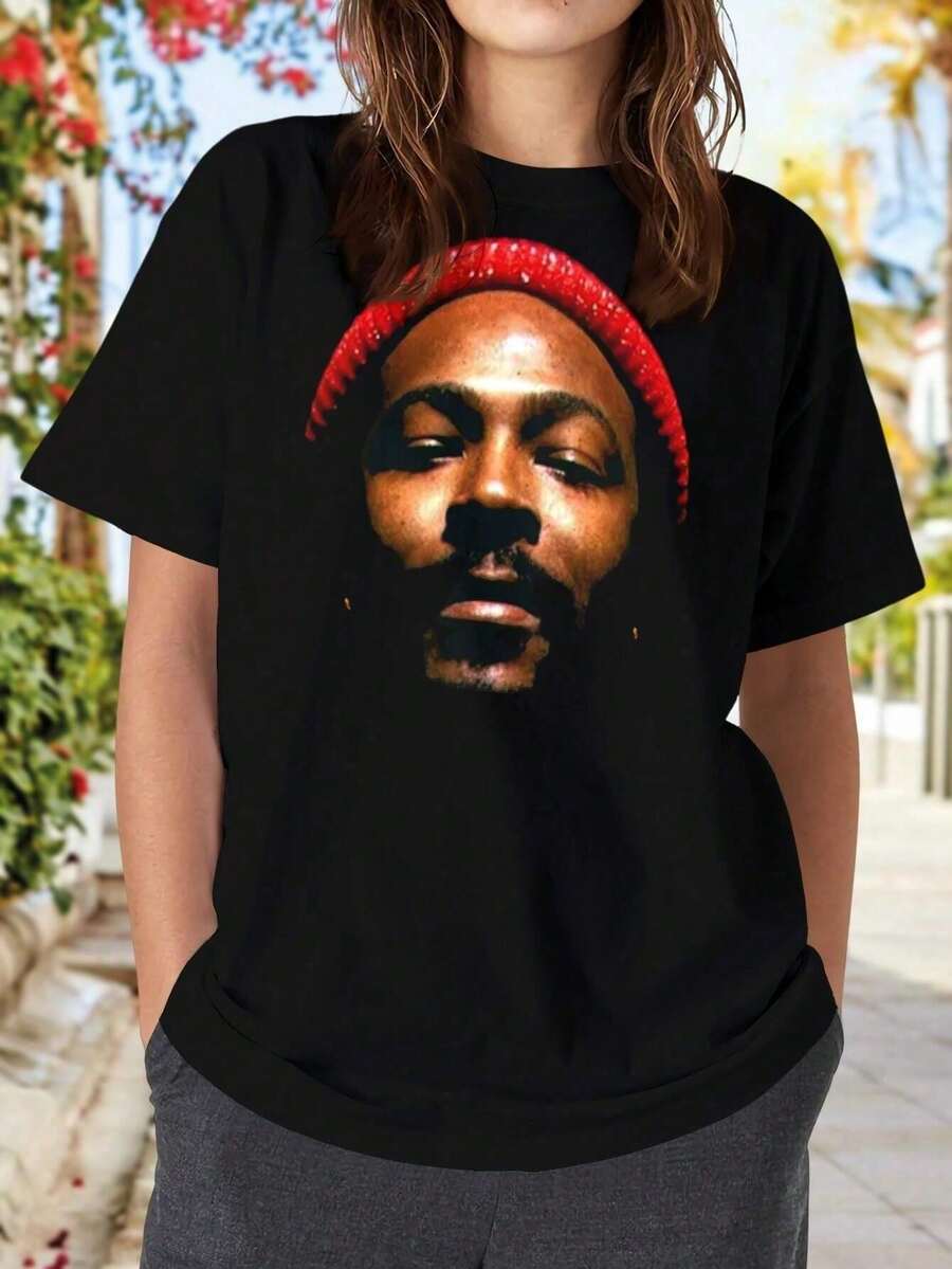 Womens Marvin Gaye T-Shirt Classic Soul Music Tee Vintage Graphic Tee Comfortable Cotton Tee - 黑色 - 查看 1