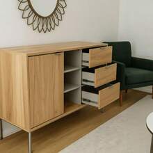 Miroytengo Aparador Sforza salón Roble natural 3 cajones guías metálicas 2 estantes 1 puerta estante interior melamina 120x75x39,5 cm De 2 a 3 días de envio - Roble - Ver 5