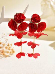 1对布艺花朵耳环，温柔优雅的女士耳环，度假风独特设计耳环 - 花朵耳環 - 查看 19