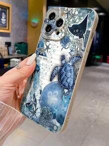 Painted Sea Turtle Minimalist Stylish Creative Shockproof Phone Case Compatible With IPhone 17/17Pro/17ProMax/16/11/16Pro/16Plus/16ProMax/16E/15ProMax/13/14/12/XS/XR/7G/8P, Compatible With Samsung Galaxy S25/S25Plus/S25 Ultra/A16/A36/A26/A56/A50/A12/A32 S26 S26Plus - Multicolor - View 3