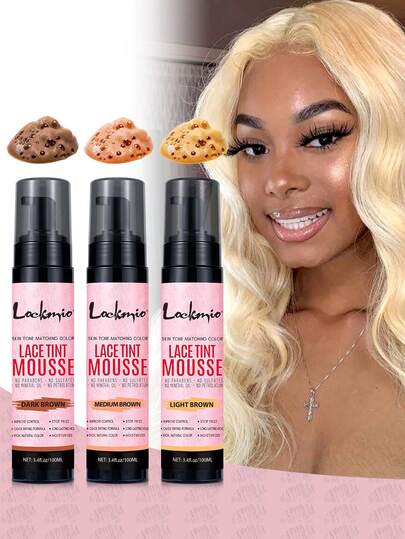 lockmio 100ml (3.4 fl oz) Mousse nhuộm ren, Thích hợp cho tóc nối, tóc giả, tóc miếng, Chống thấm nước, tạo kiểu lâu trôi, Có thể dùng để che phủ đường chân tóc giả, dưỡng ẩm, buộc nút, che phủ, phối màu, nhanh khô.