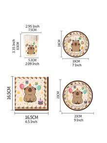 Juego desechable de vajilla con diseño de capibara de dibujos animados - 10 piezas, platos de 7/9 pulgadas, vasos de 9 onzas y servilletas - Multicolor - Ver 2