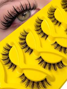 Asiteo 7 Pairs Fluffy Manga Wet Look Eyelashes,Classic Anime Eye False Eyelashes, Look Moist, Clear Band, Curl Cross Wispy Dramatic, Grafting-Like Effect, Photogenic & Natural-Looking Eyelash Extension Makeup Suitable For Travel, Parties - Comic wet eyelashes - View 2