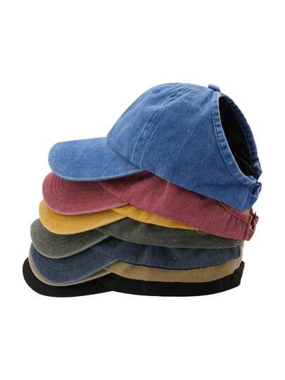 1 件装女士时尚马尾辫水洗棒球帽 - 透气材质可调节马尾辫帽和棒球帽 - 男女皆宜，可作为休闲遮阳帽，适合户外运动、旅行和跑步（多种颜色可选）