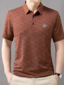 Pro Man Wardrobe 男士夏季字母印花华夫格针织 Polo 衫，时尚商务休闲通勤装 - 紅色 - 查看 4