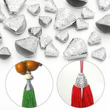 50/100 piezas/paquete Cuentas con borla CCB, Conectores de colgante con tapa de flor de plástico chapado en plata vintage, Accesorios de joyería DIY - Sombrero con borlas - Ver 4