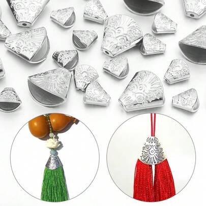 50/100个/包 CCB 流苏帽珠，复古镀银塑料花帽吊坠连接器，DIY 首饰配件