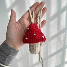 A Handmade Crocheted Mushroom Bag, Capable Of Holding Lipstick And A Lighter, Featuring Imaginative Crochet Craftsmanship; It's The Perfect Gift For Fabric Lovers. - Red - View 8
