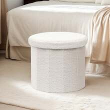 15 Inchs Round Storage Ottoman, Small Foldable Foot Stool With Hidden Storage For Living Room, Ottoman For Dorm - 白色 - 查看 7