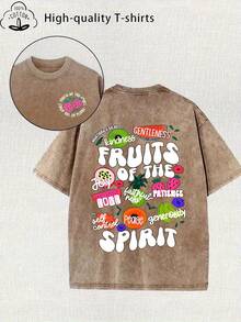 Summer Tops 2026 Women's  Patterned Printed Vintage Washed T-Shirt - 230g Thick Cotton, Vintage Street Style Round Neck Short Sleeves, Machine Washable, Suitable For Casual Wear In Spring And Summer, Unique Loose-Fit Women's T-Shirt. Spring Outfits For Women - 紫色 - 查看 6