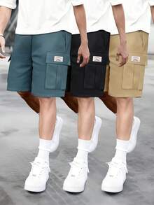 3pcs/Set Teens' Cargo Shorts, Spring/Summer, Multi-Color, Functional Pockets, Casual Street Style Shorts Suitable For Daily Wear, Campus Activities, Outdoor Leisure - Multicolor - View 1