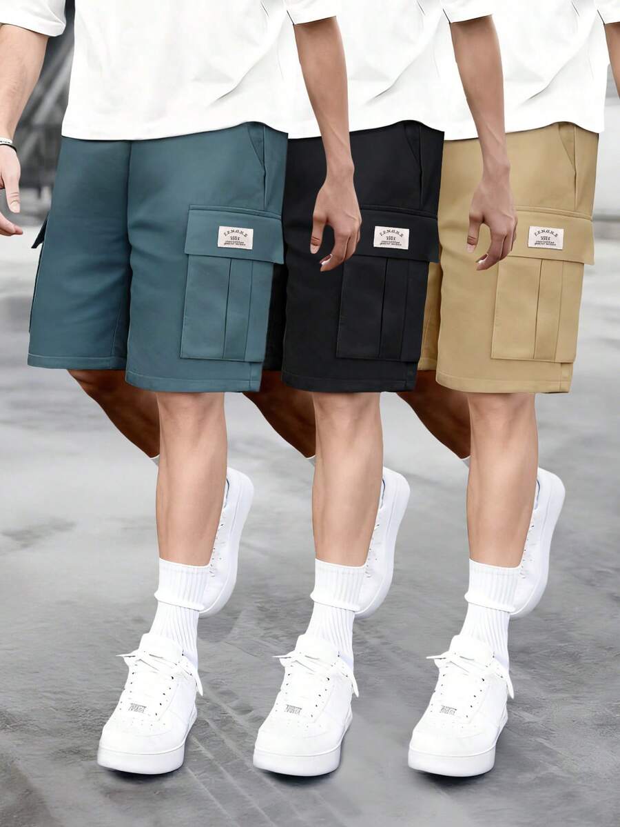 3pcs/Set Teens' Cargo Shorts, Spring/Summer, Multi-Color, Functional Pockets, Casual Street Style Shorts Suitable For Daily Wear, Campus Activities, Outdoor Leisure - Multicolor - View 1