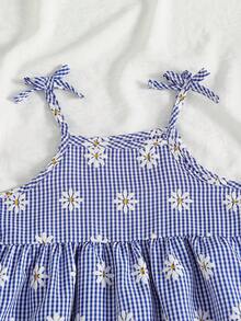 儿童轻便休闲家居服夏季宝宝背心和阔腿裤碎花套装，空调服 - 藍色 - 查看 3