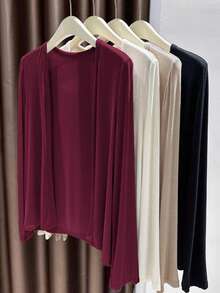 Áo khoác cardigan dệt kim Vera Lane dành cho nữ, phong cách Y2K giản dị, dễ thương, màu trơn, không cài cúc, phù hợp cho các buổi hòa nhạc và các dịp khác, nhẹ nhàng và đa năng, phong cách nghỉ lễ biển, trang phục lễ hội âm nhạc Phục Sinh. - Màu Đỏ Sâu - Xem 10
