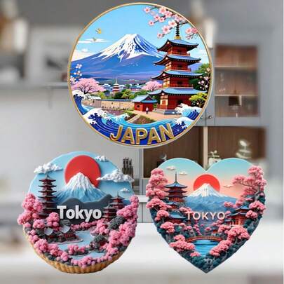 1Pc/3Pcs New 2D Flat Acrylic Magnetic Suction, Japanese Style, Cherry Blossom And Volcano Shaped. The Product Has Bright Colors That Never Fade, And The Back Is Fully Magnetized With Stronger Suction Force. It Is Suitable For Various Refrigerators, Freezers, Iron Storage Cabinets And Other Scenes