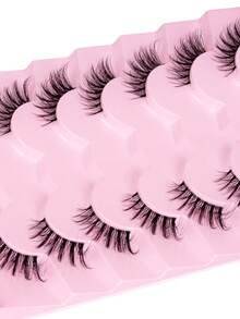 7 Pairs Half-Strip False Eyelashes, Transparent Band With Cat Eye Tail Extension, Natural & Delicate Faux Mink Lashes, Soft, For Natural Makeup Look - Black - View 3