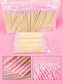 1000/500/300/100pcs Pink Disposable Ultra-Fine Dual-Ended Wooden Cleaning Sticks, Precise Makeup Correction And Manicure Tool, Multi-Purpose Lint-Free Cleaning Sticks For Eyelash Extension, Makeup And Skincare - Multicolor - View 6